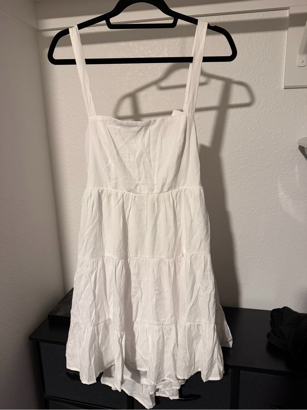 Trixxi White Tiered Square-Neck Mini Dress with Straps